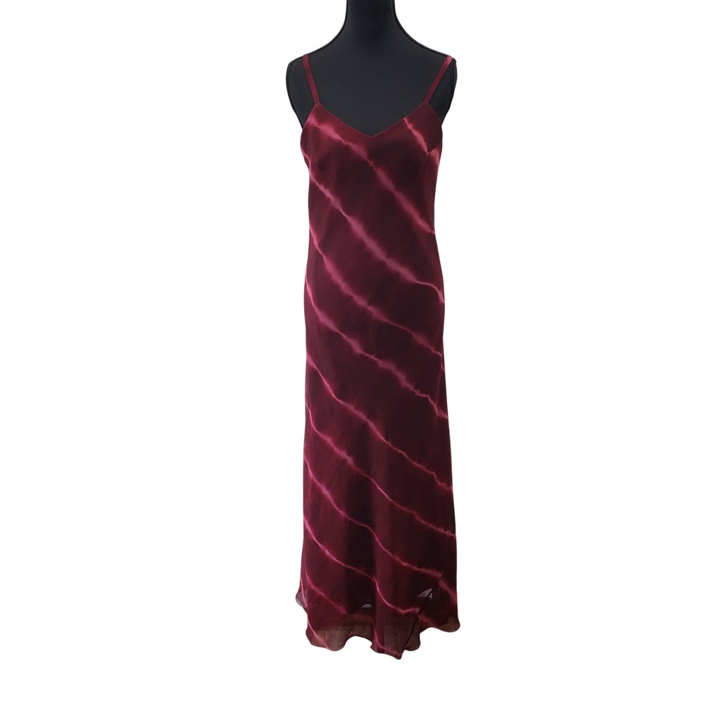 Hokus Pokus Maxi Dress Womens Medium Burgundy Tie Dye Spaghetti Strap 90s Gown